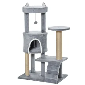 100cm Cat Tree Tower Condo Multi Platform Kitty Cat Center with Climbing Ladder Scratching Post Hanging Toy Ball Light Grey