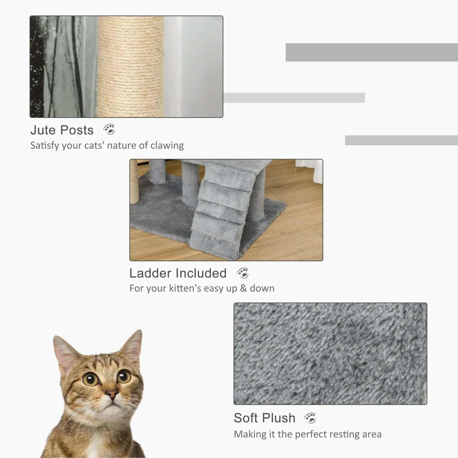 100cm Cat Tree Tower Condo Multi Platform Kitty Cat Center with Climbing Ladder Scratching Post Hanging Toy Ball Light Grey