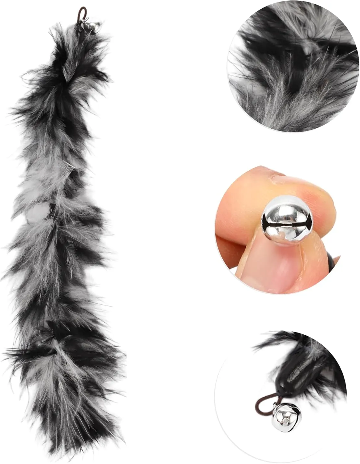 2 Pcs Feather Cat Wand Replacement for Pet Interactive, Cat Wand Refill Attachments for Indoor and Outdoor Cats, Gray Black