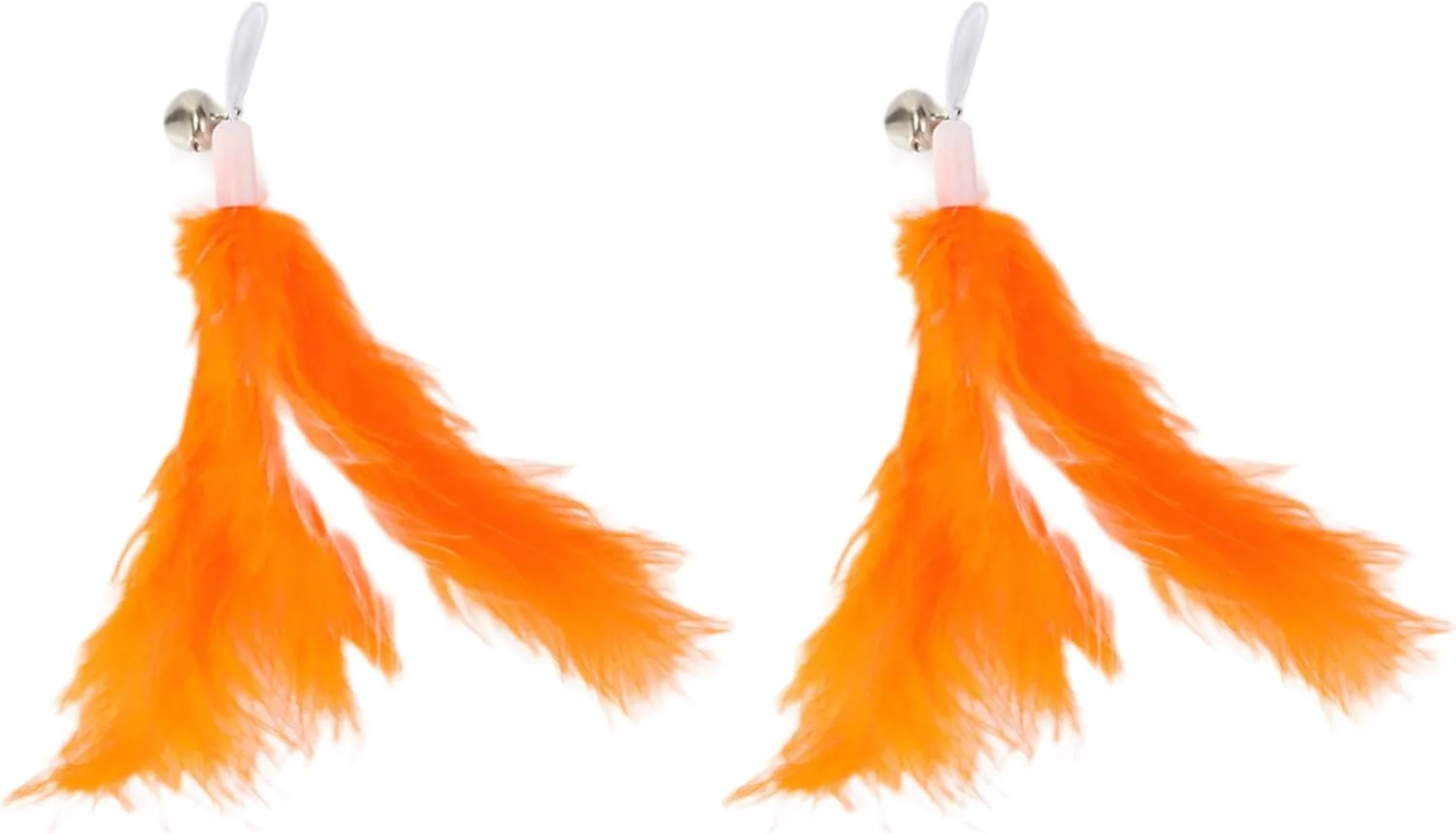 2 Pcs Feather Cat Wand Replacement for Pet Interactive, Cat Wand Refill Attachments for Indoor and Outdoor Cats, Orange White