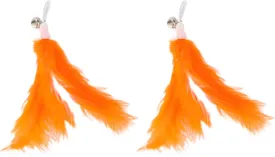 2 Pcs Feather Cat Wand Replacement for Pet Interactive, Cat Wand Refill Attachments for Indoor and Outdoor Cats, Orange White