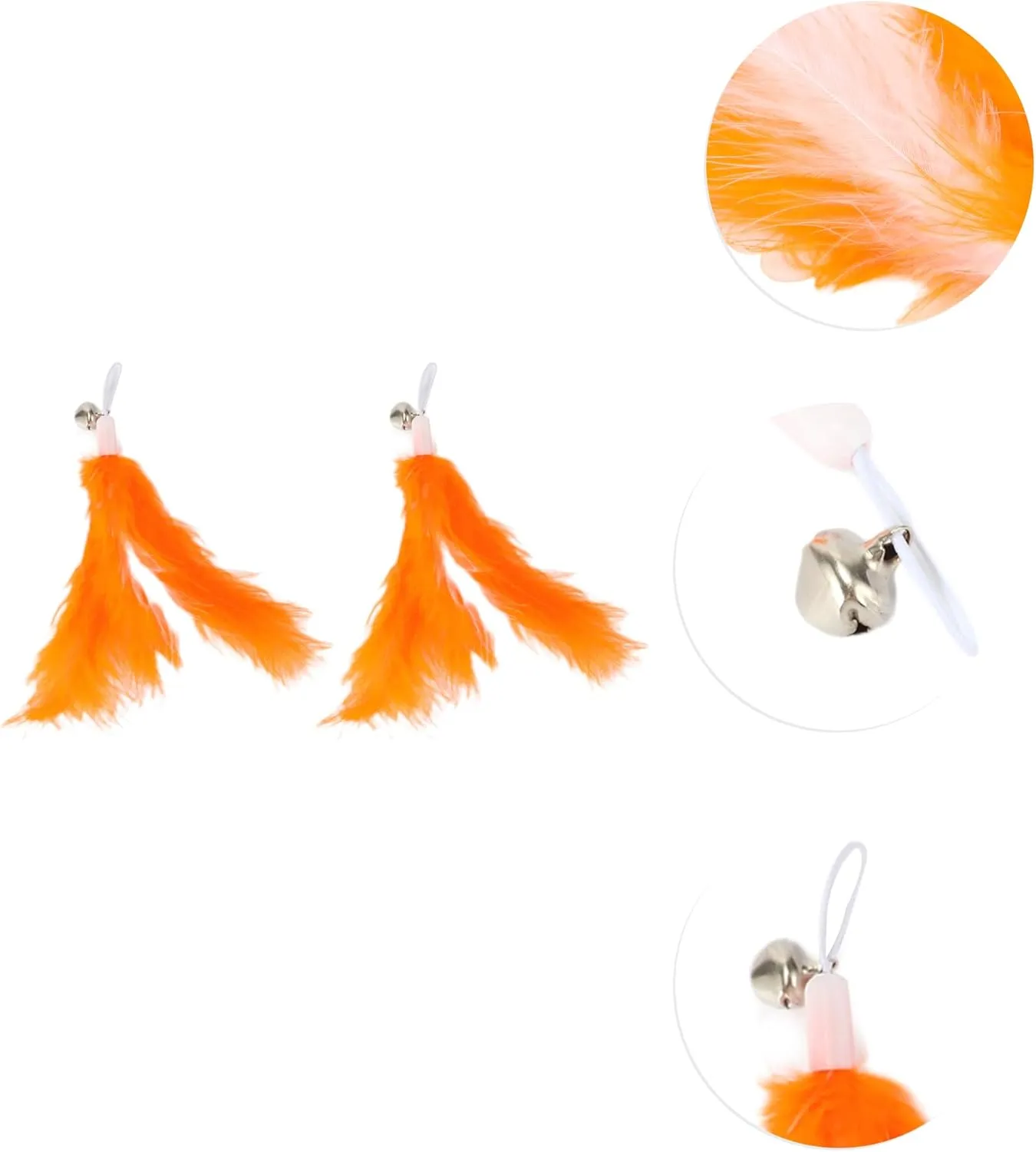 2 Pcs Feather Cat Wand Replacement for Pet Interactive, Cat Wand Refill Attachments for Indoor and Outdoor Cats, Orange White