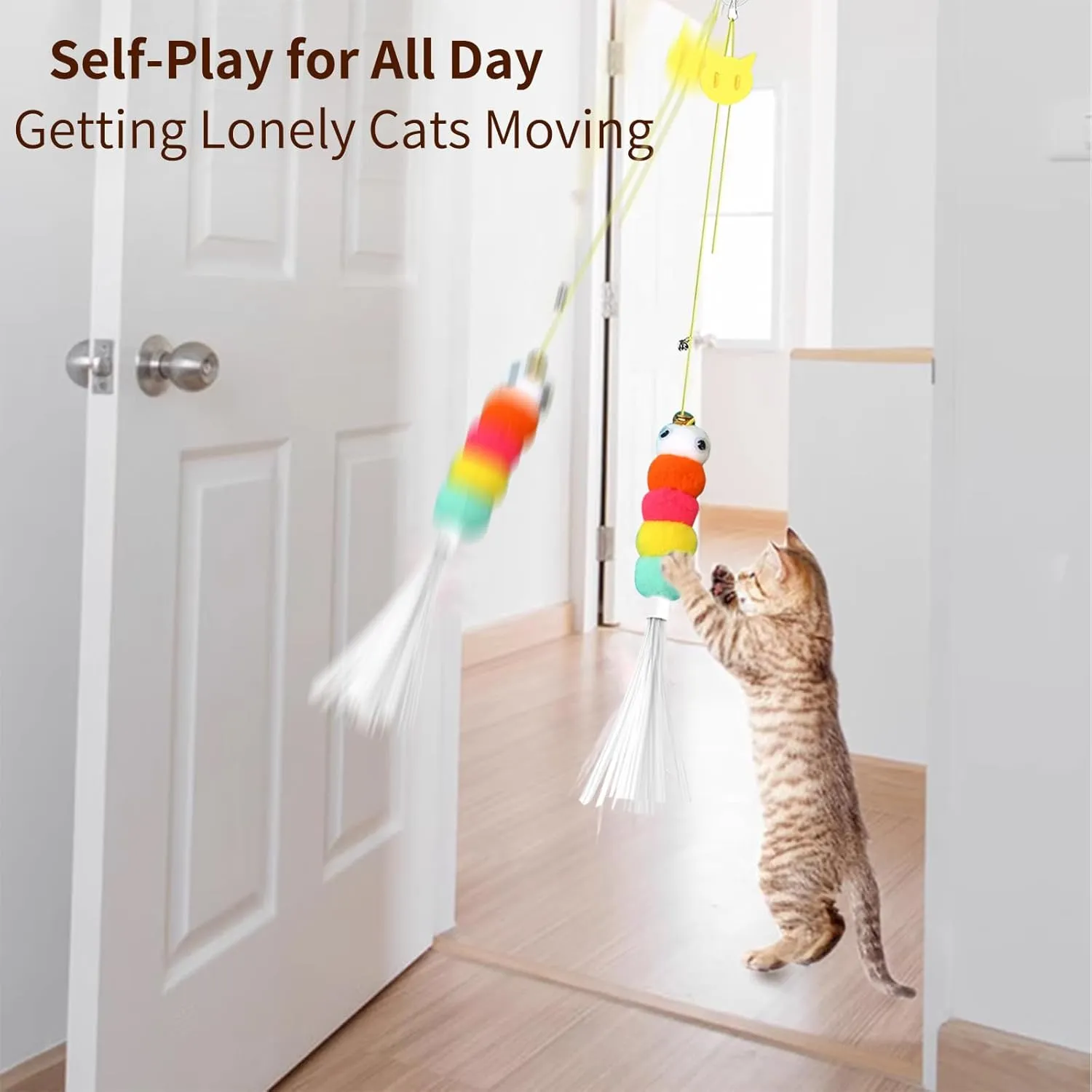 2025 New 6 Pcs Interactive Feather Cat Toys, Retractable Indoor Teaser for Self Play, Hanging Toy for Kitten Chase, Fun Exercise, Mental and Physical Stimulation