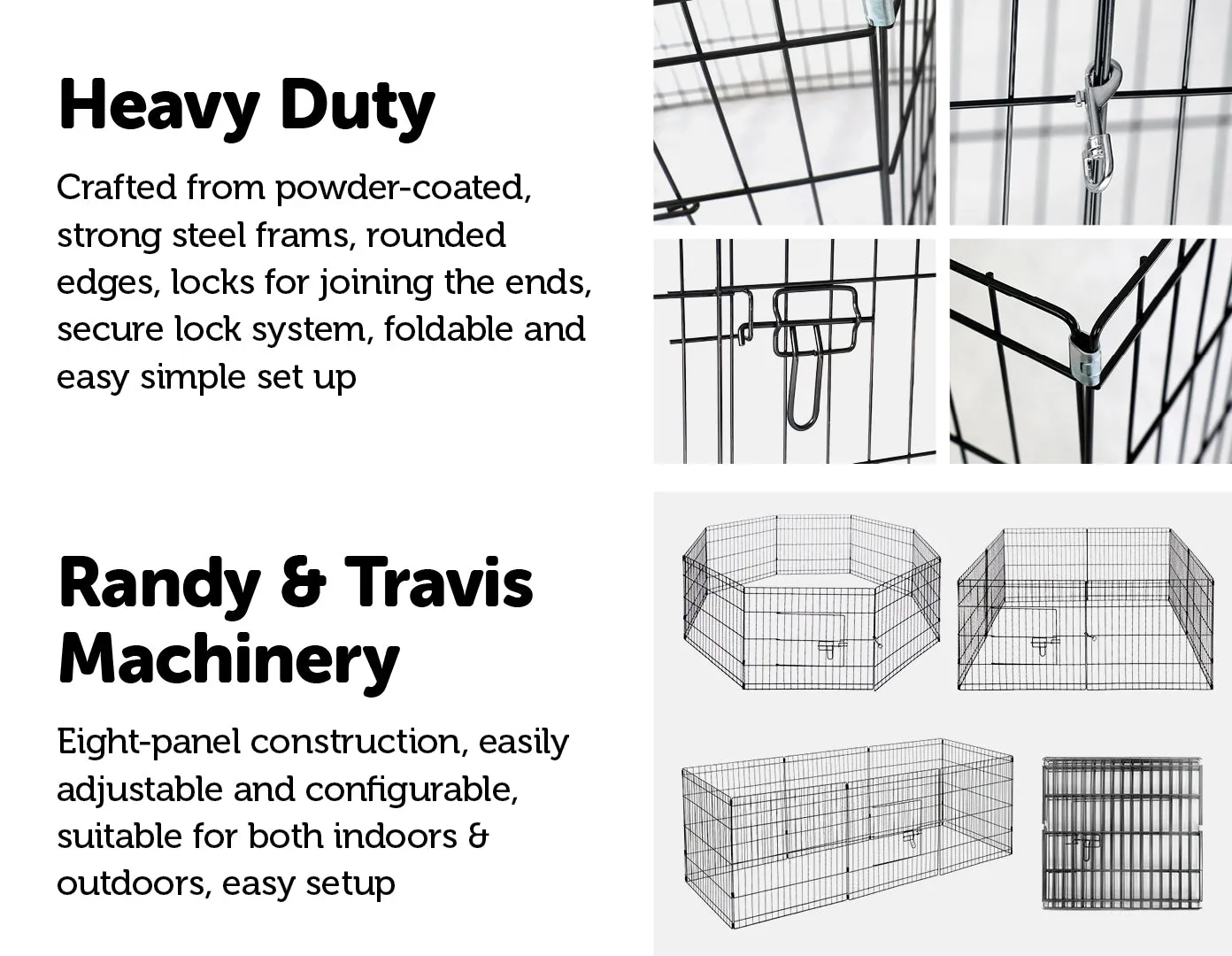 24" Black Powder-Coated Steel Pet Playpen, 8 Panels