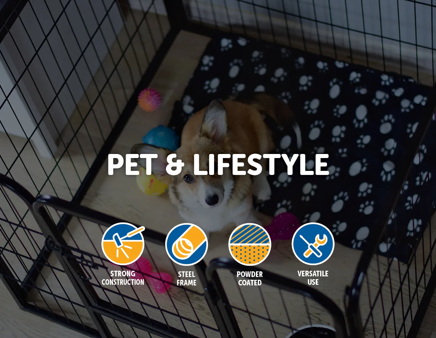 24" Black Powder-Coated Steel Pet Playpen, 8 Panels
