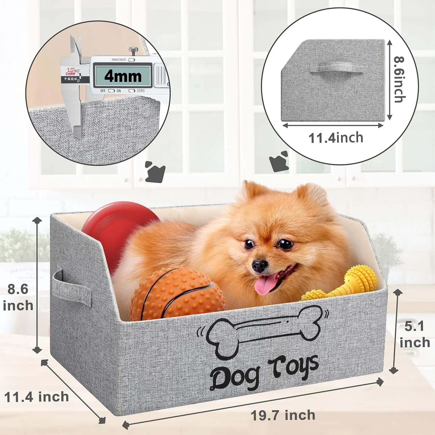 2X Thicker Large Dog Toy Bin Collapsible Dog Toy Box Sturdy Dog Toy Basket Puppy Toy Storage Bed for Organizing Dog Toys Treats Clothes and Accessories