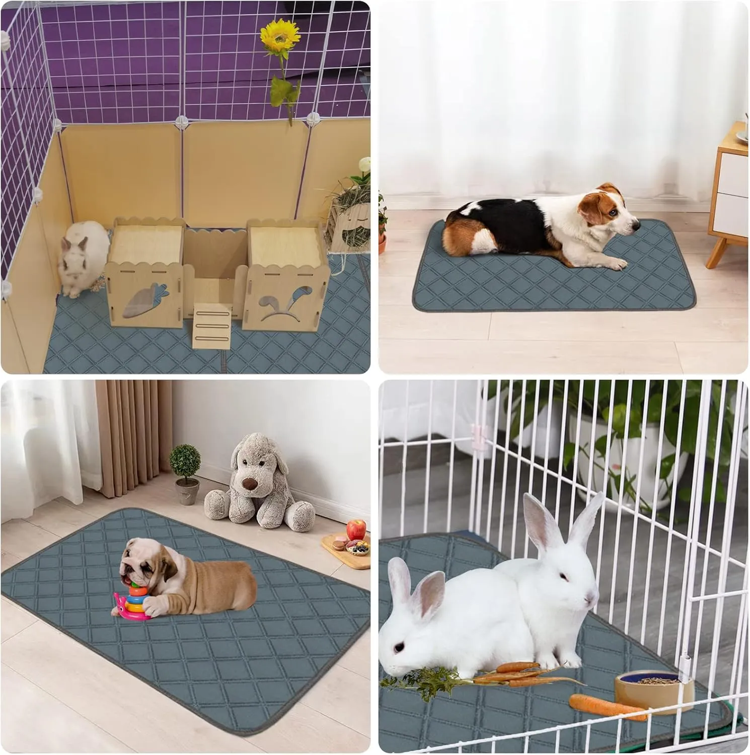 4 Pack Guinea Pig Cage Liners Washable Guinea Pig Bedding Reusable Waterproof Super Absorbent Guinea Pig Pee Pads Anti Slip Mat for Small Animals Rabbit Hamster Rat -28 x 14 Inch
