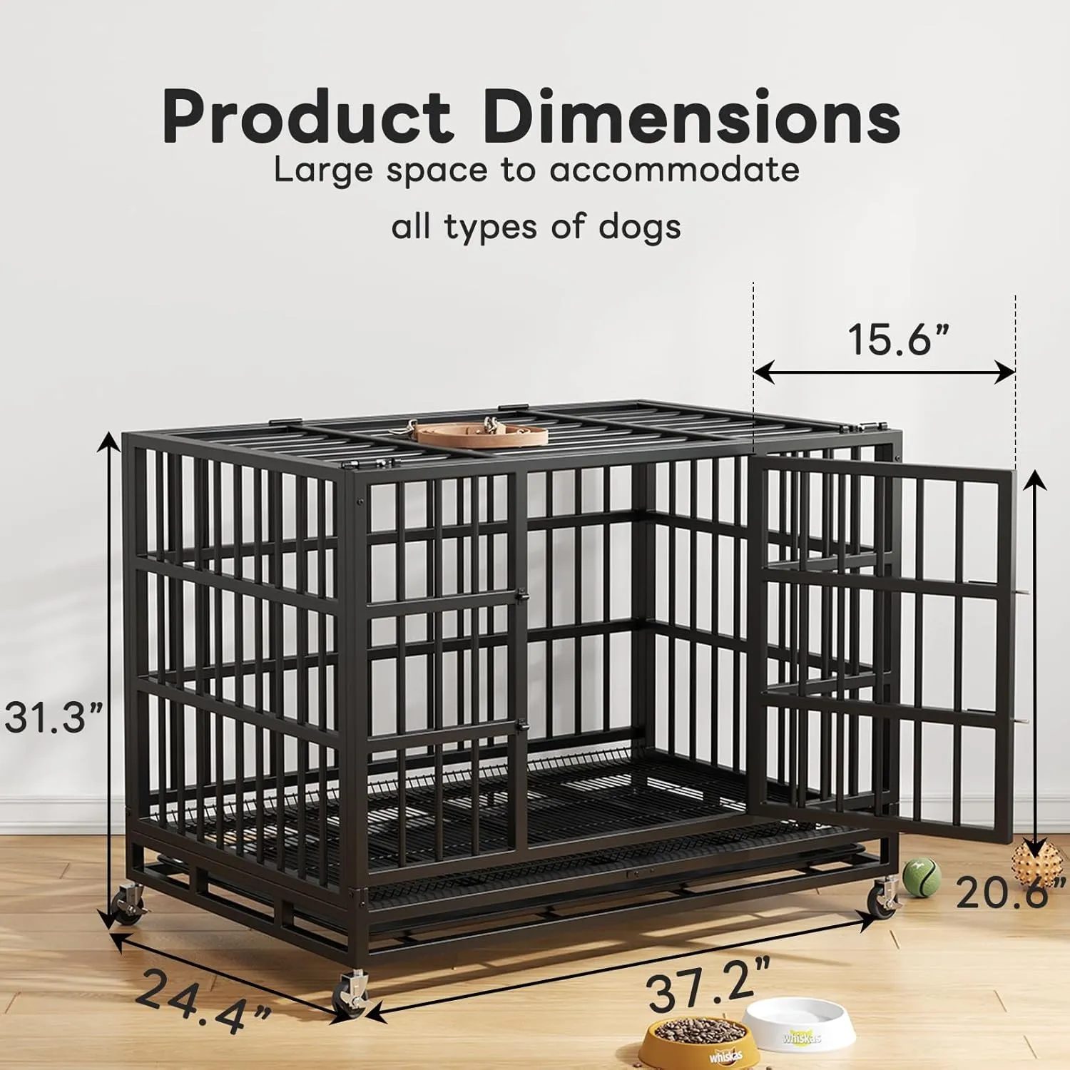 54/48/38 inch Heavy Duty Indestructible Dog Crates for Large DogsEscape Proof Dog Cage Large Dogs with Lockable WheelsDog Kennel Furniture Indoor&Outside