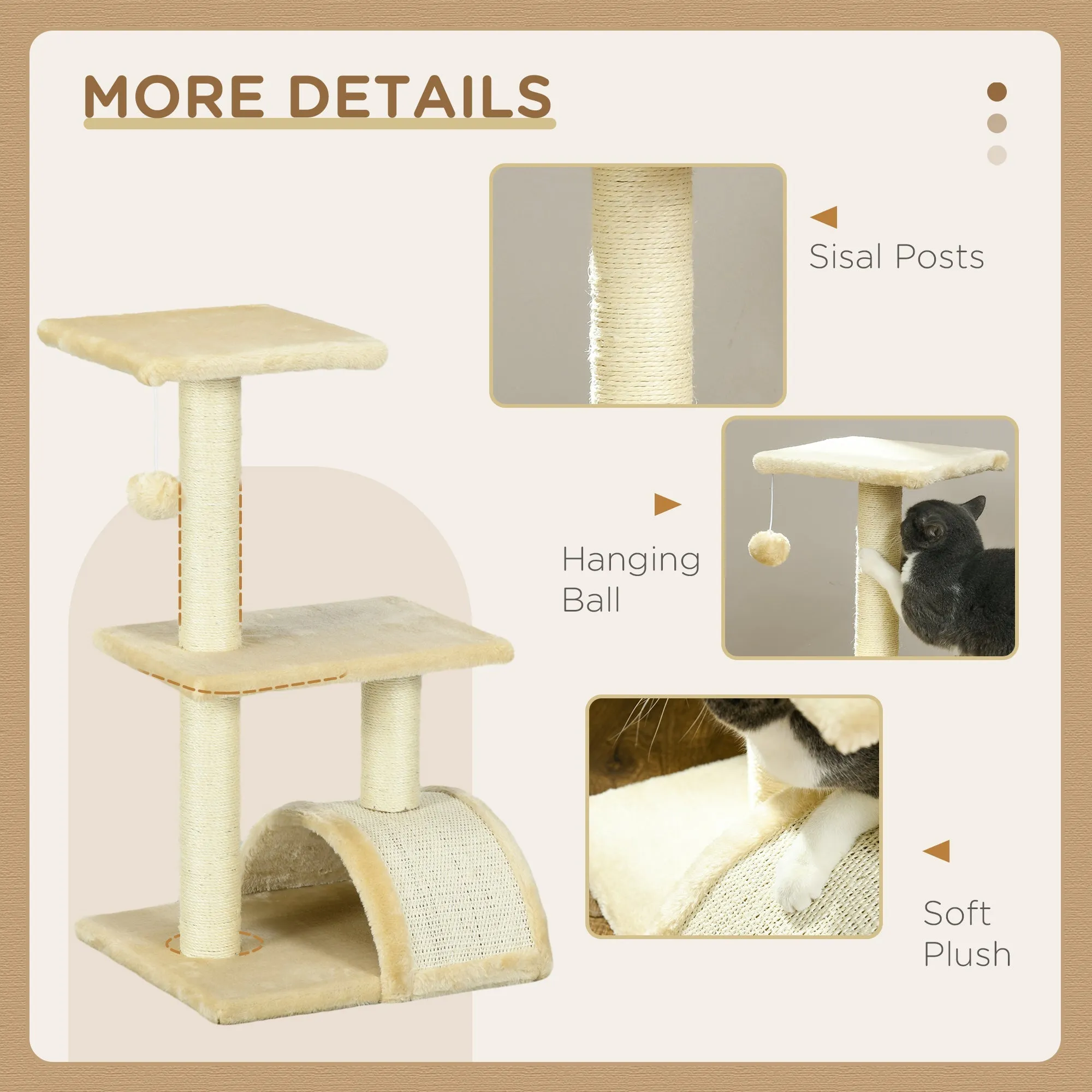 72cm Cat Tree with Scratching Post Pad for Indoor Cats - Cream White