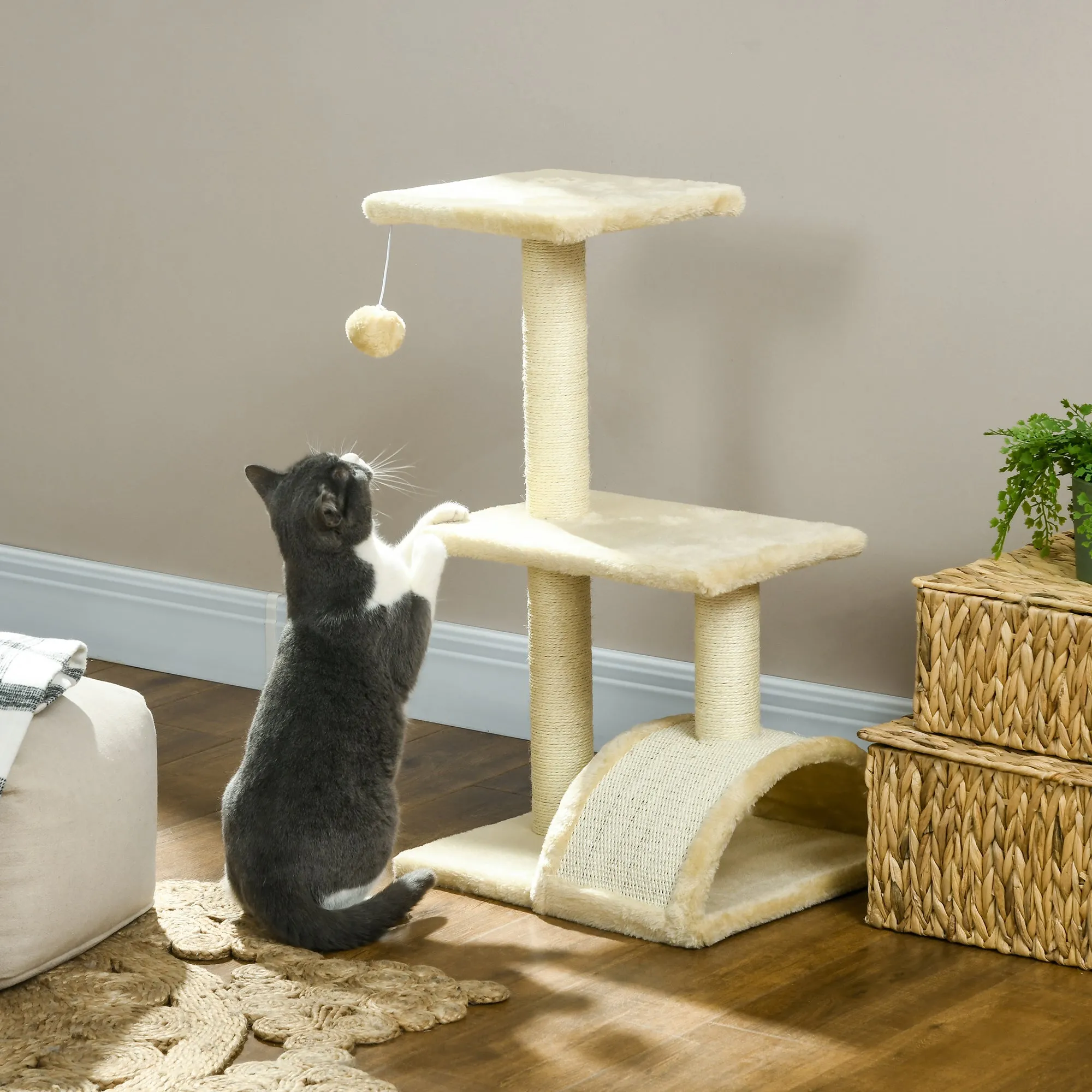 72cm Cat Tree with Scratching Post Pad for Indoor Cats - Cream White