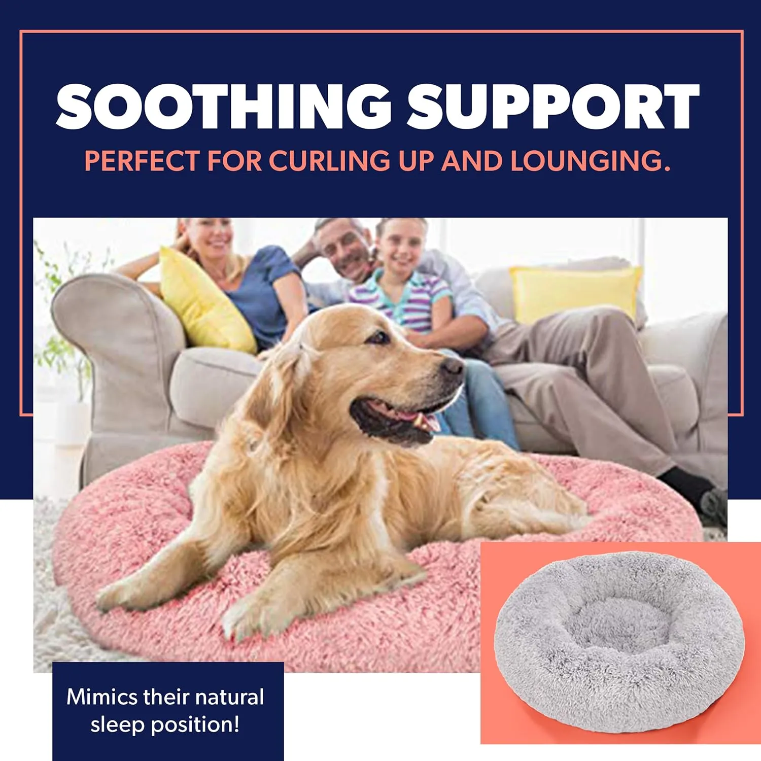 Active Pets Large Dog Bed, Calming Orthopedic Pet Bedding for Anxiety Relief, Joint Support & Comfort, Washable Dog Furniture, M 45lbs, Light Grey