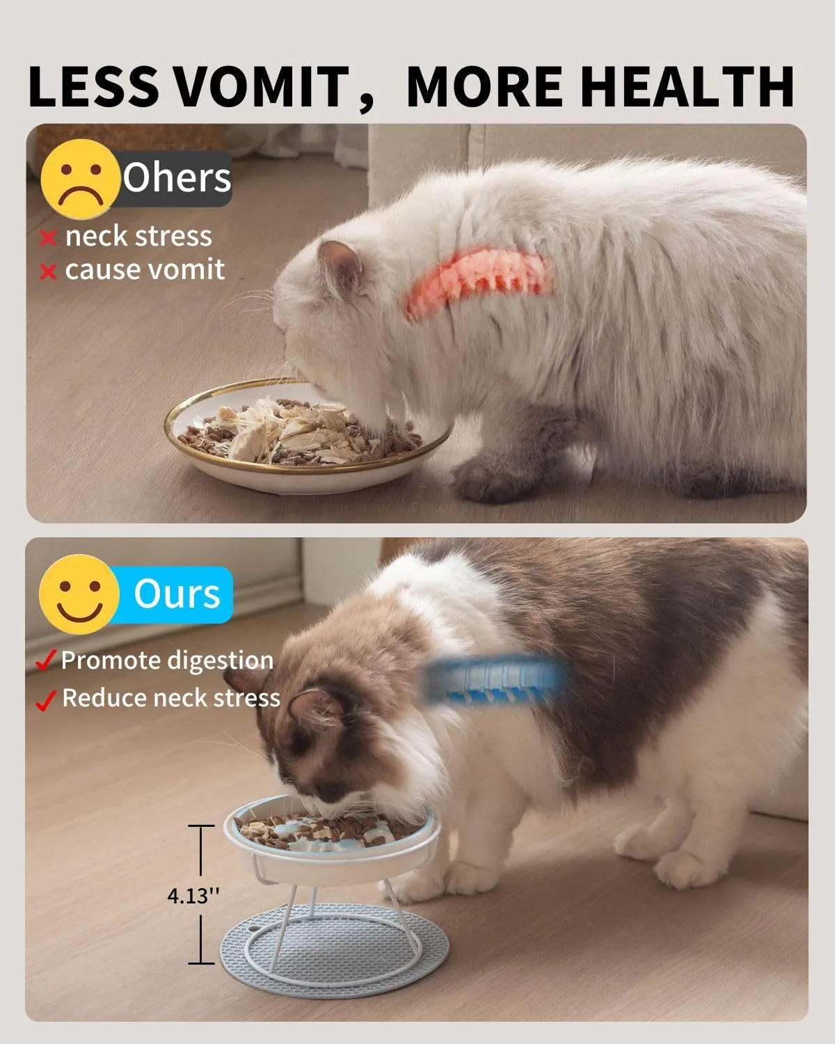 Adorable Whisker-Friendly Cat Slow Feeding Bowl, Upgraded Model,with Metal Stand, Prevents Whisker Fatigue, Promotes Healthy Eating, Prevents Vomiting and Indigestion, Cute Ceramic Pet Bowl