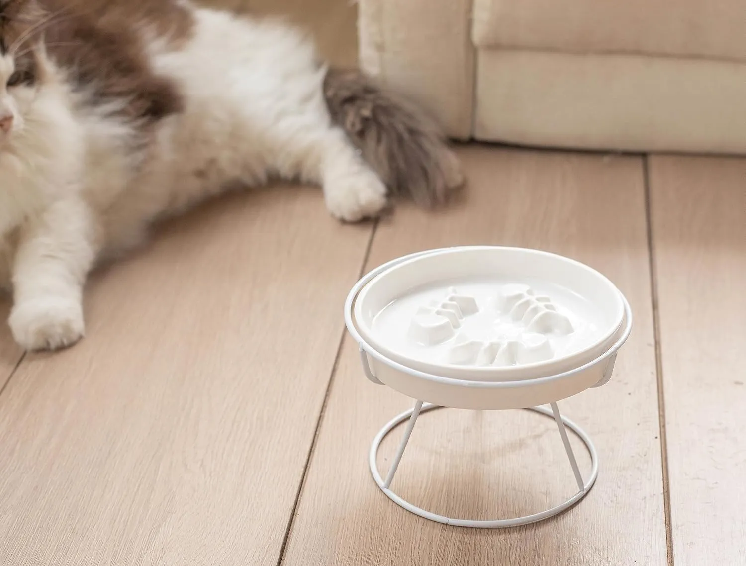 Adorable Whisker-Friendly Cat Slow Feeding Bowl, Upgraded Model,with Metal Stand, Prevents Whisker Fatigue, Promotes Healthy Eating, Prevents Vomiting and Indigestion, Cute Ceramic Pet Bowl