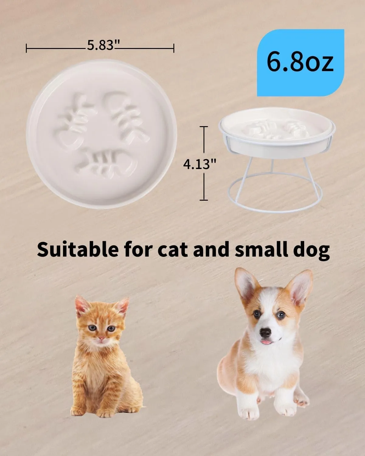 Adorable Whisker-Friendly Cat Slow Feeding Bowl, Upgraded Model,with Metal Stand, Prevents Whisker Fatigue, Promotes Healthy Eating, Prevents Vomiting and Indigestion, Cute Ceramic Pet Bowl