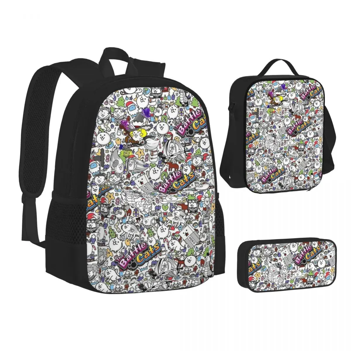 Adventure Awaits with Cat Battle Children's School Bags Pencil case and lunch bag 3 in 1 - Let the Fun Begin!