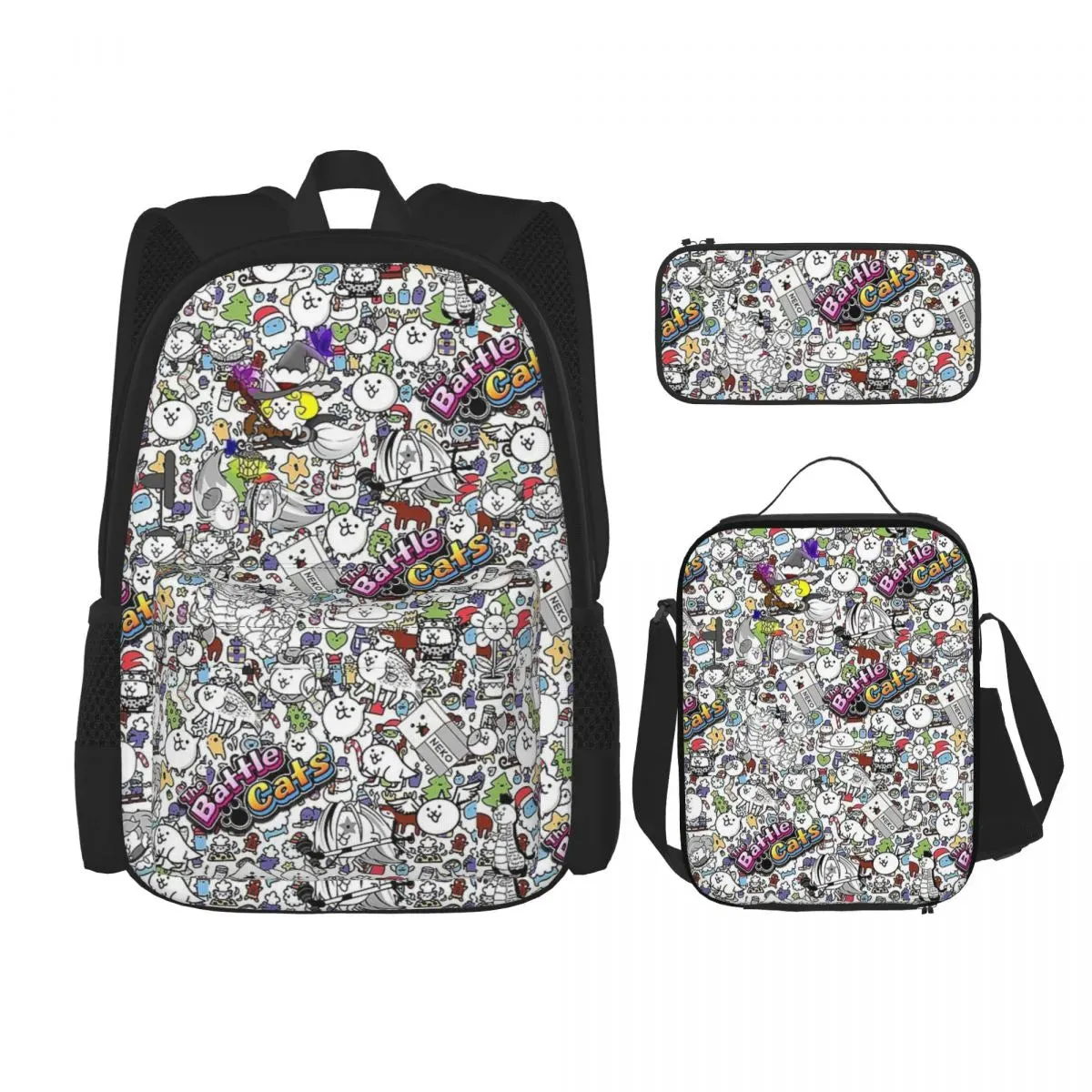 Adventure Awaits with Cat Battle Children's School Bags Pencil case and lunch bag 3 in 1 - Let the Fun Begin!