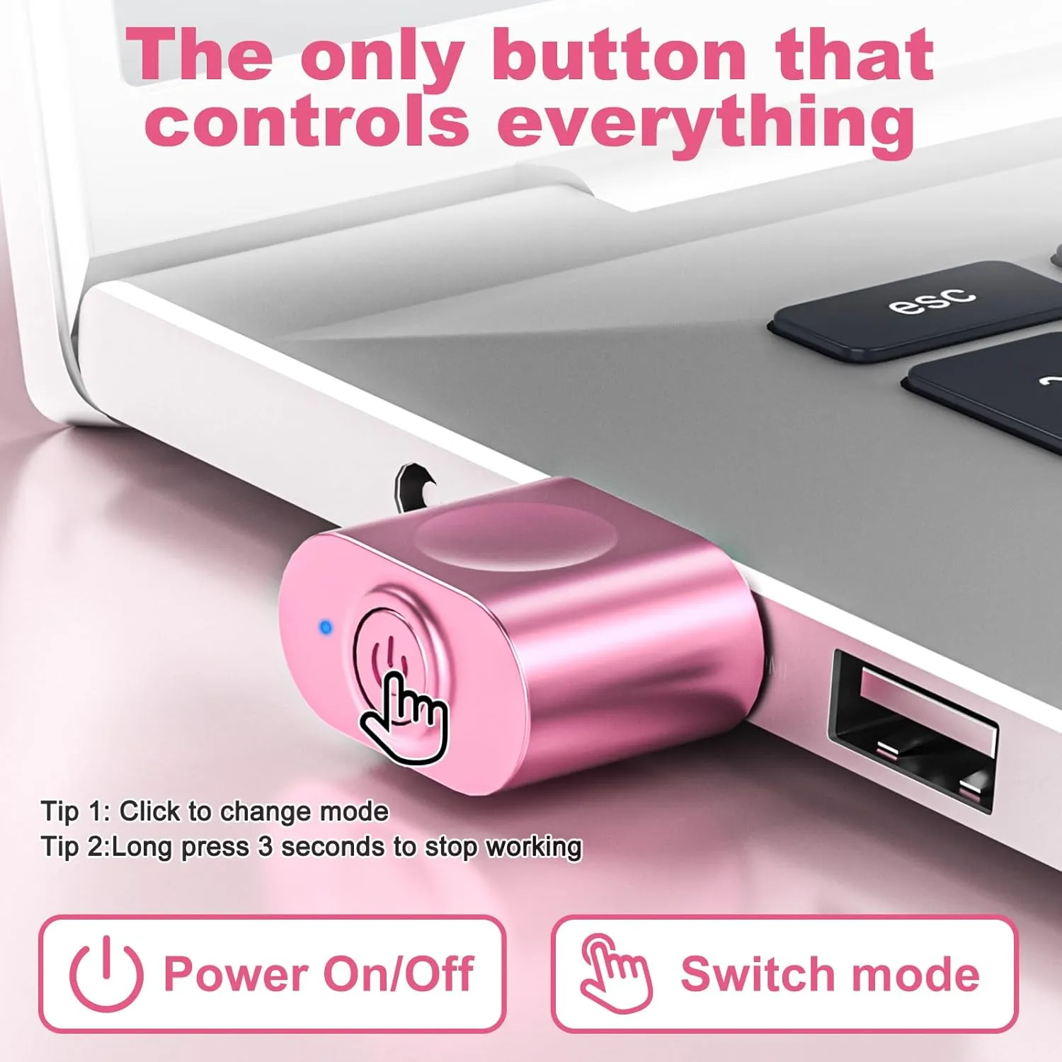 aMZCaSE Mouse Jiggler Undetectable, Mouse Mover Jiggler USB with Switch Button, Automatic Mouse Mover Device Undetectable with 3 Jiggle Modes, Plug and Play Keep Computer/Laptop Awake,(Rose Gold)