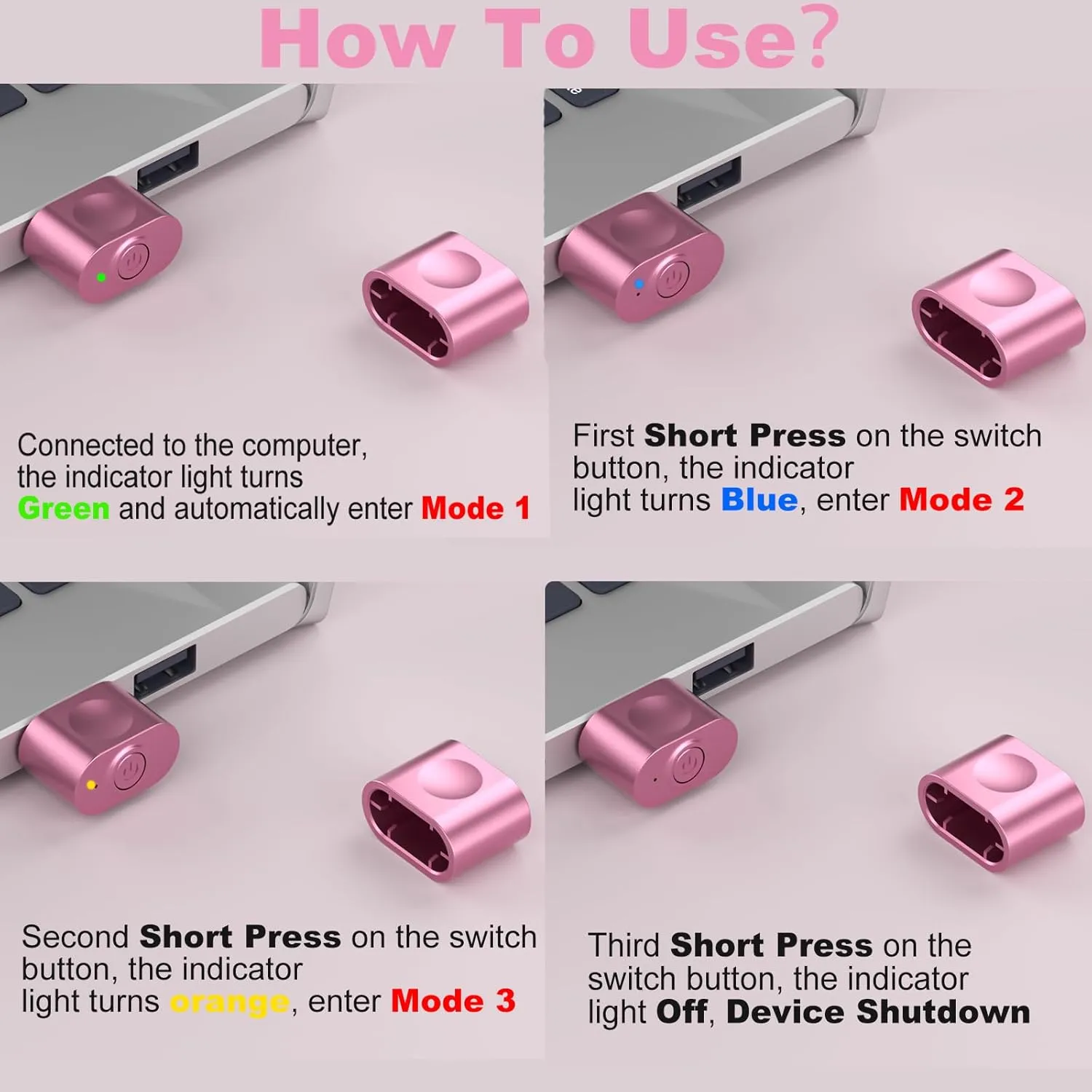 aMZCaSE Mouse Jiggler Undetectable, Mouse Mover Jiggler USB with Switch Button, Automatic Mouse Mover Device Undetectable with 3 Jiggle Modes, Plug and Play Keep Computer/Laptop Awake,(Rose Gold)