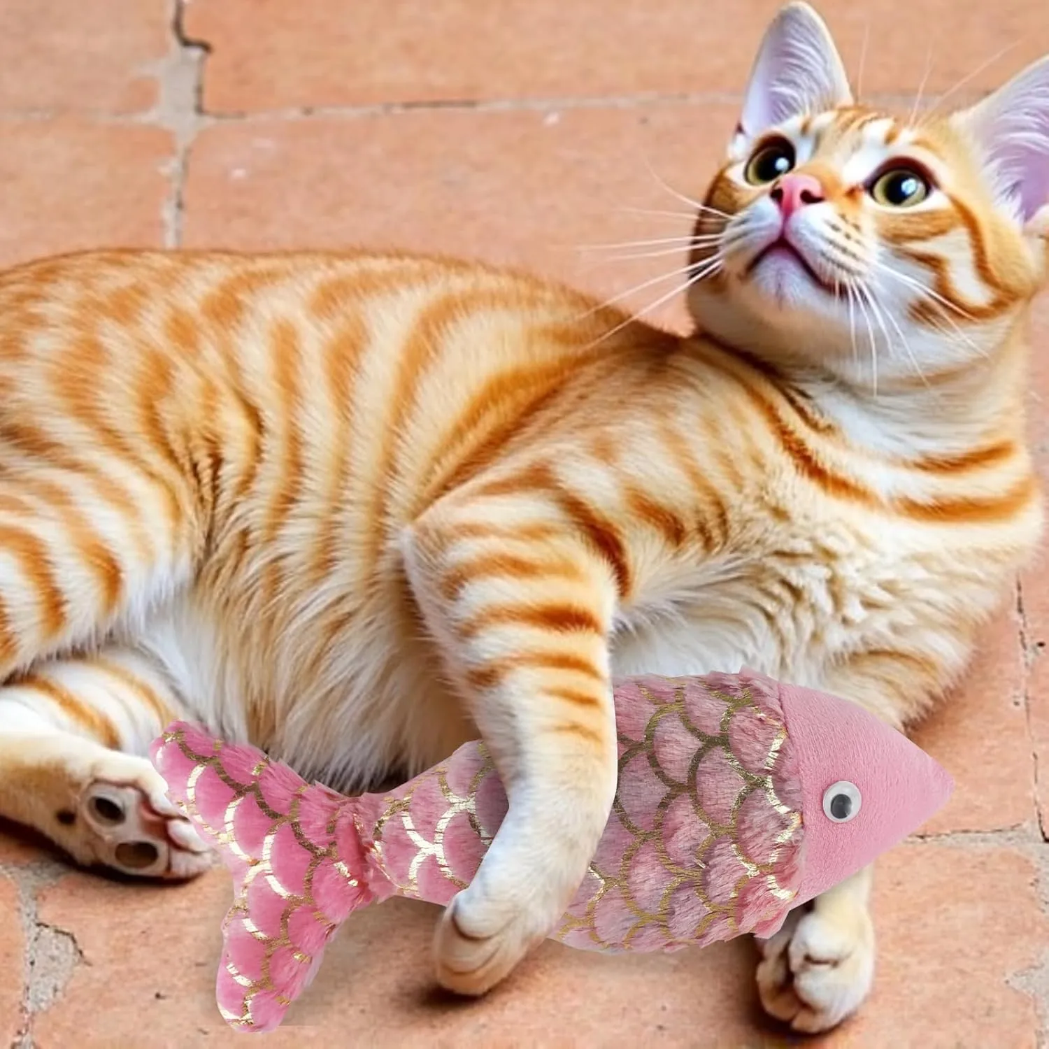 Andiker Cat Fish Toys, 10 Inches Plush Catnip Toys with Soft Rainbow Scales and Cotton Hugging, Biting and Chewing Interactive Cat Toys for Indoor Cats and Kitten (Colorful, L)