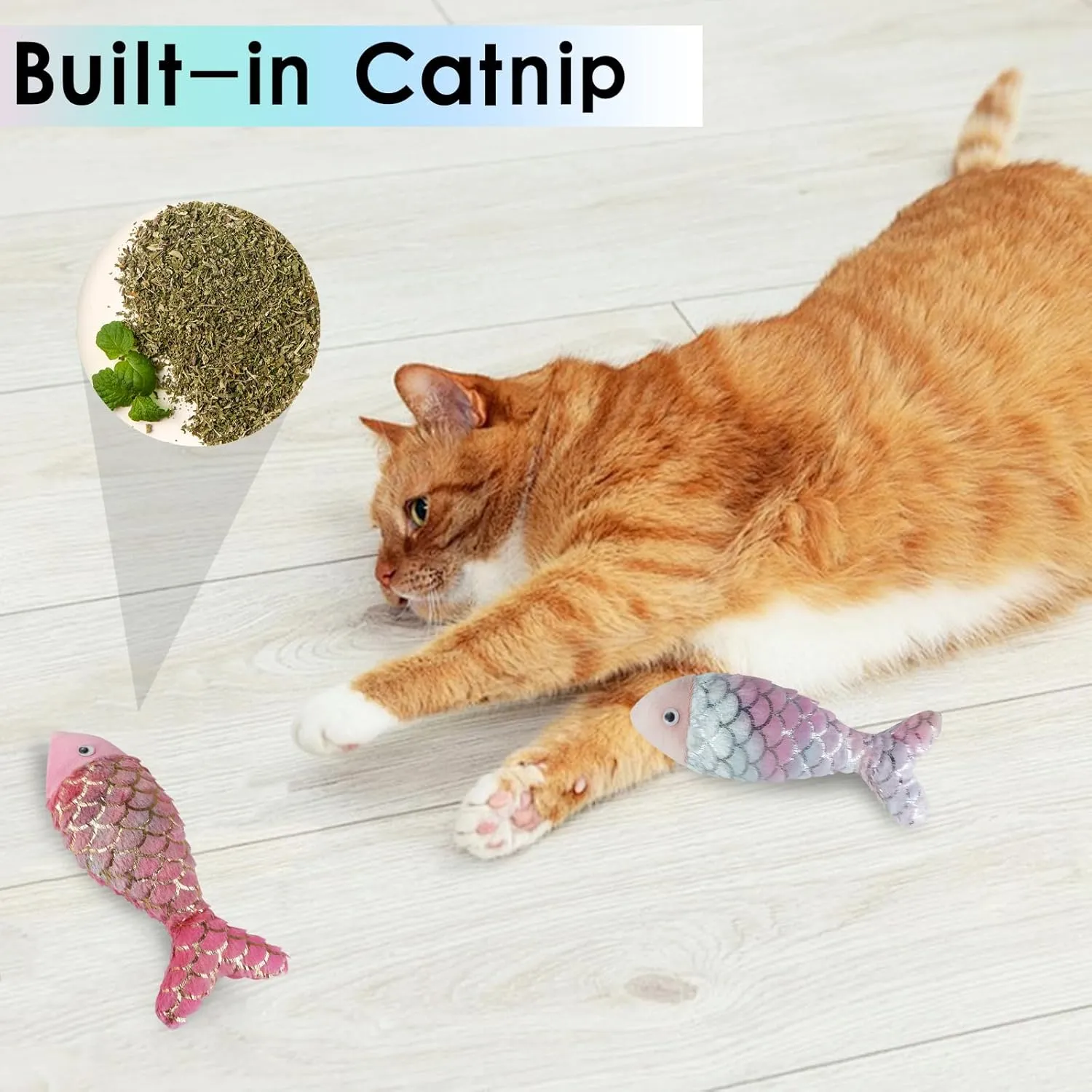 Andiker Cat Fish Toys, 10 Inches Plush Catnip Toys with Soft Rainbow Scales and Cotton Hugging, Biting and Chewing Interactive Cat Toys for Indoor Cats and Kitten (Colorful, L)