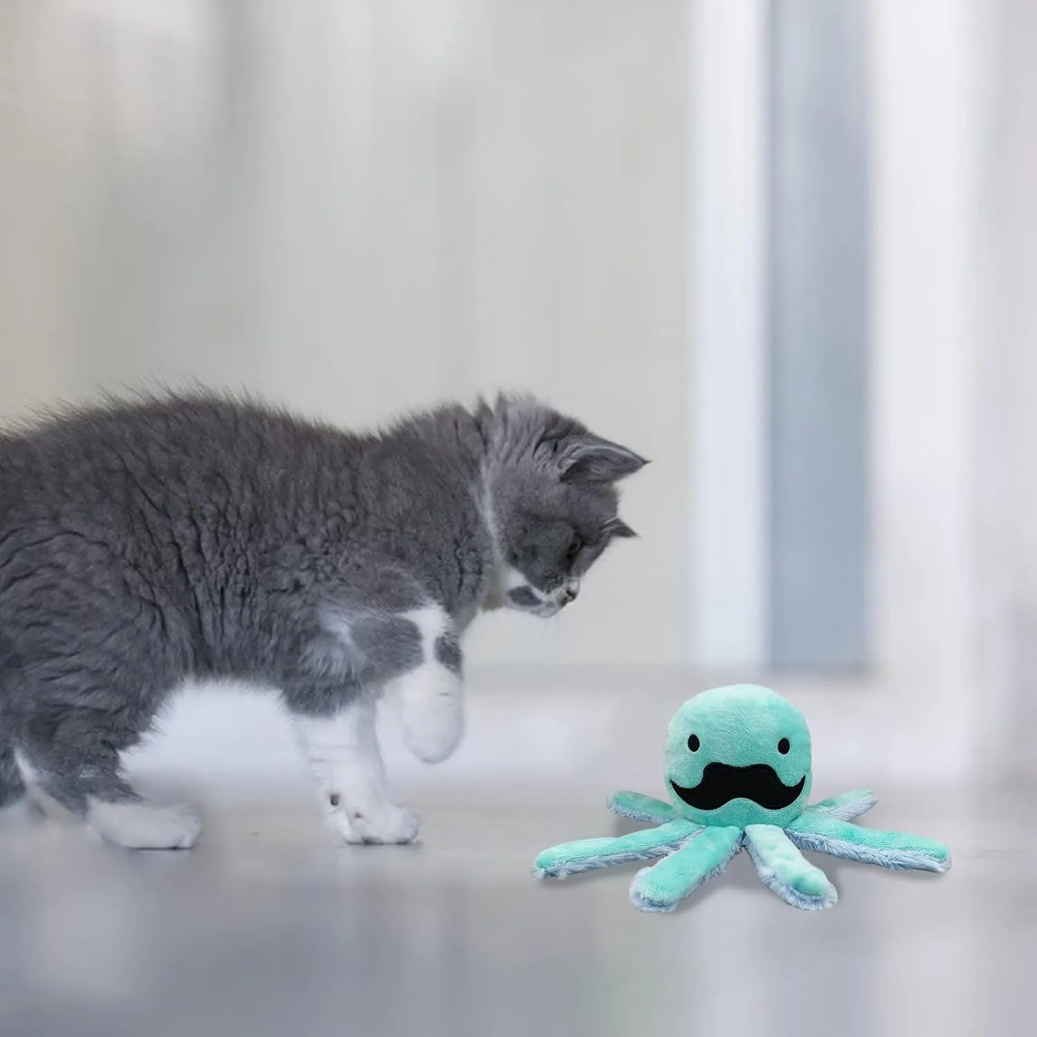 Andiker Octopus-Shaped Plush Toys with Crinkle Paper - Interactive Cat Toys for Indoor Scratching and Chewing - Kitten Gifts and Cat Lovers (Blue)