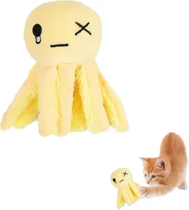 Andiker Octopus-Shaped Plush Toys with Crinkle Paper - Interactive Cat Toys for Indoor Scratching and Chewing - Kitten Gifts and Cat Lovers (Yellow)