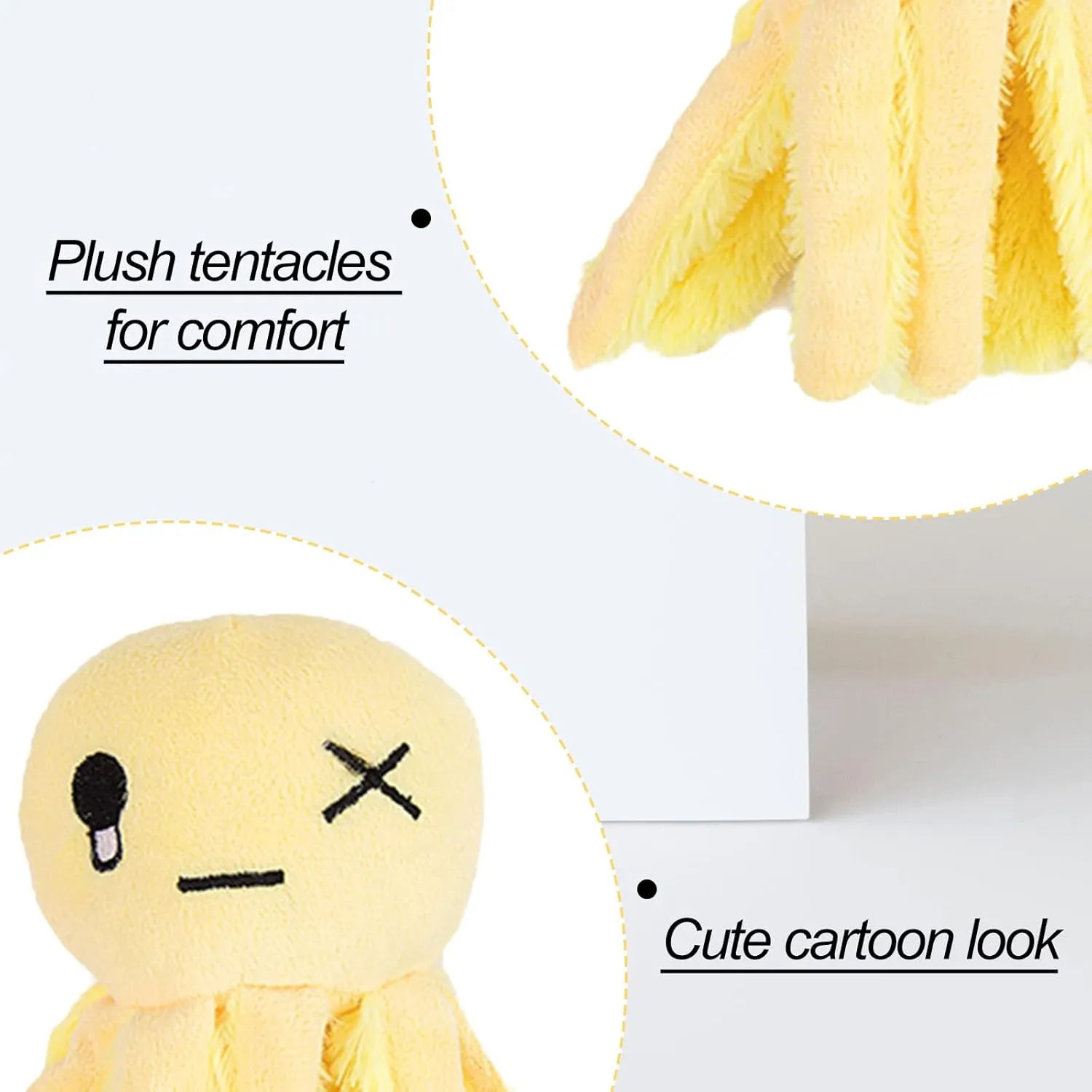 Andiker Octopus-Shaped Plush Toys with Crinkle Paper - Interactive Cat Toys for Indoor Scratching and Chewing - Kitten Gifts and Cat Lovers (Yellow)