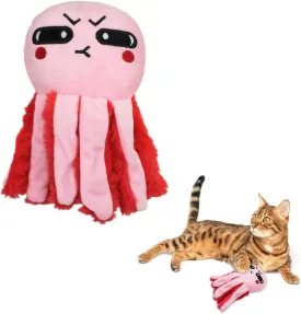 Andiker Octopus-Shaped Plush Toys with Crinkle Paper, Interactive Cat Toys for Scratching and Chewing, Indoor Cat Gifts and Lovers' Favorites (Pink)