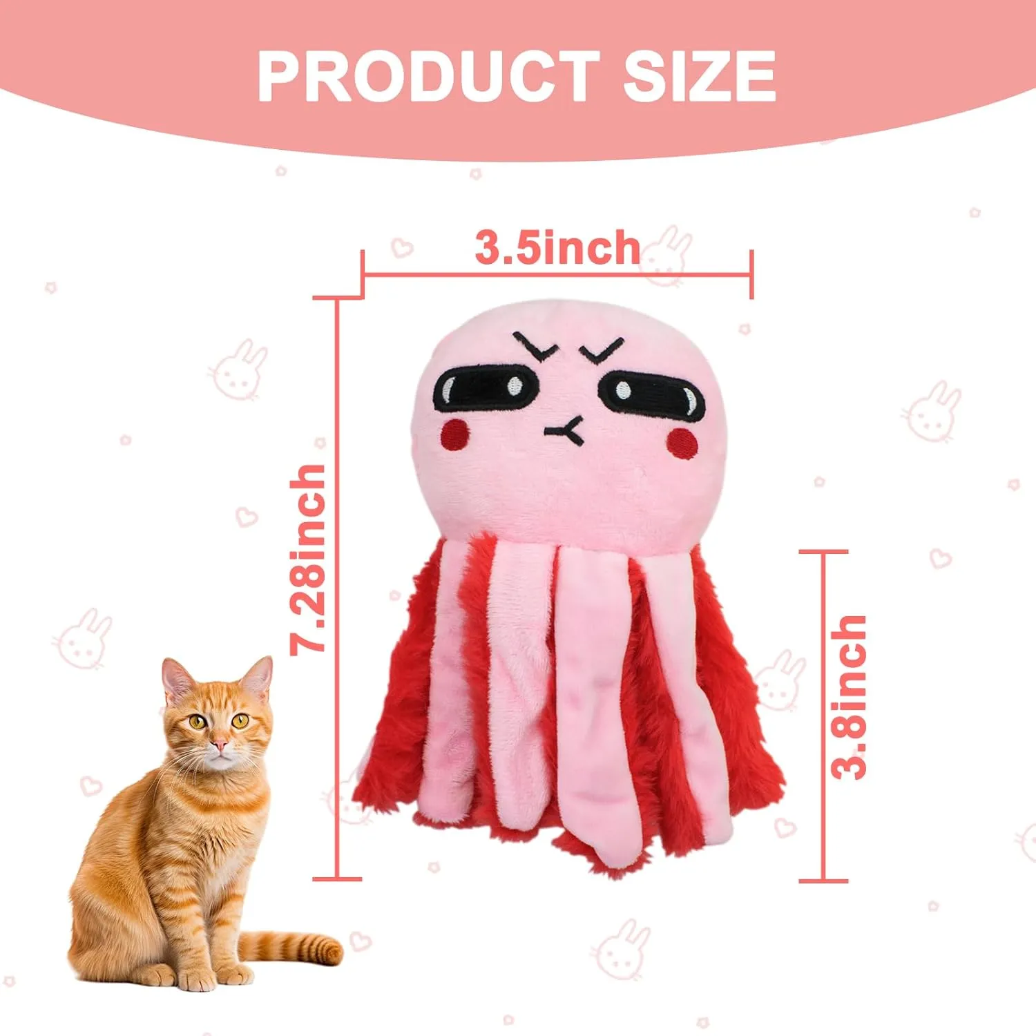 Andiker Octopus-Shaped Plush Toys with Crinkle Paper, Interactive Cat Toys for Scratching and Chewing, Indoor Cat Gifts and Lovers' Favorites (Pink)