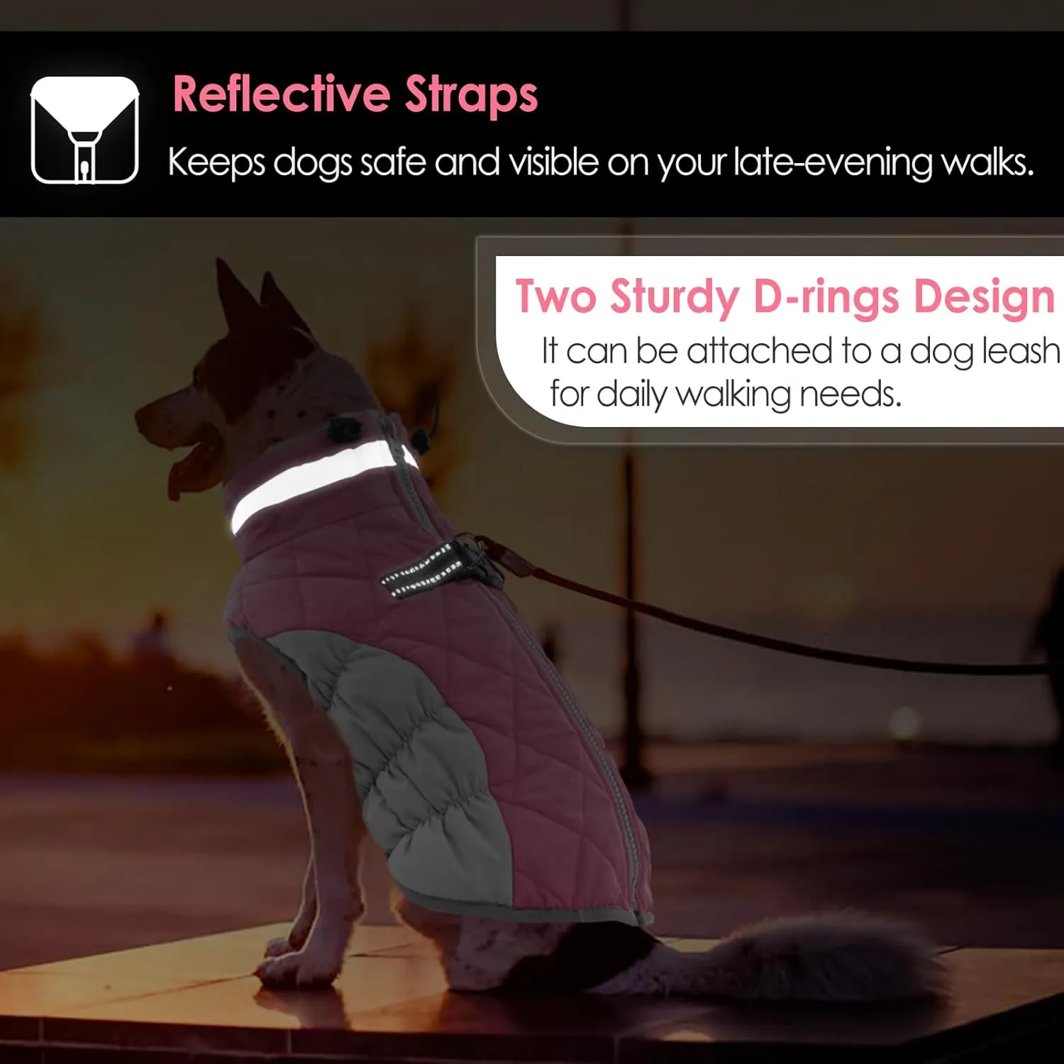 AOFITEE Dog Coat, Warm Dog Winter Coat, Reflective Turtleneck Large Dogs Jacket with Harness Built in, Turtleneck Pet Winter Jacket, Waterproof Pet Snow Jackets Fleece Vest, Pink XL