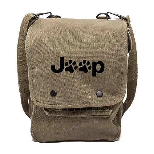 Army Force Gear Jeep Wrangler Cat Dog Paw Prints Canvas Crossbody Travel Map Bag Case in Olive &