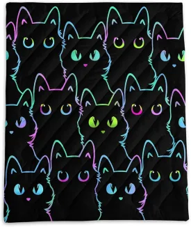 Axolotl Black Neon Cat Camping Blanket,Silhouette Cat Packable Outdoor Blanket,Blue Green Waterproof Lightweight Warm Puffy Printed Blanket,Cat Lover Travel Blanket for Camping,Travel,Stadium,Hiking