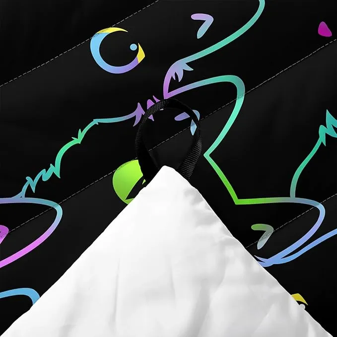 Axolotl Black Neon Cat Camping Blanket,Silhouette Cat Packable Outdoor Blanket,Blue Green Waterproof Lightweight Warm Puffy Printed Blanket,Cat Lover Travel Blanket for Camping,Travel,Stadium,Hiking