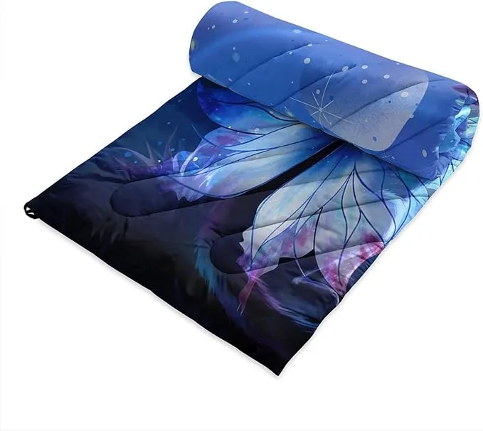 Axolotl Butterfly Cat Camping Blanket,Moon Stars Packable Outdoor Blanket,Glitter Planet Lightweight Waterproof Printed Blanket,Cat Lover Travel Blanket for Camping,Travel,Stadium,Hiking,Navy Blue