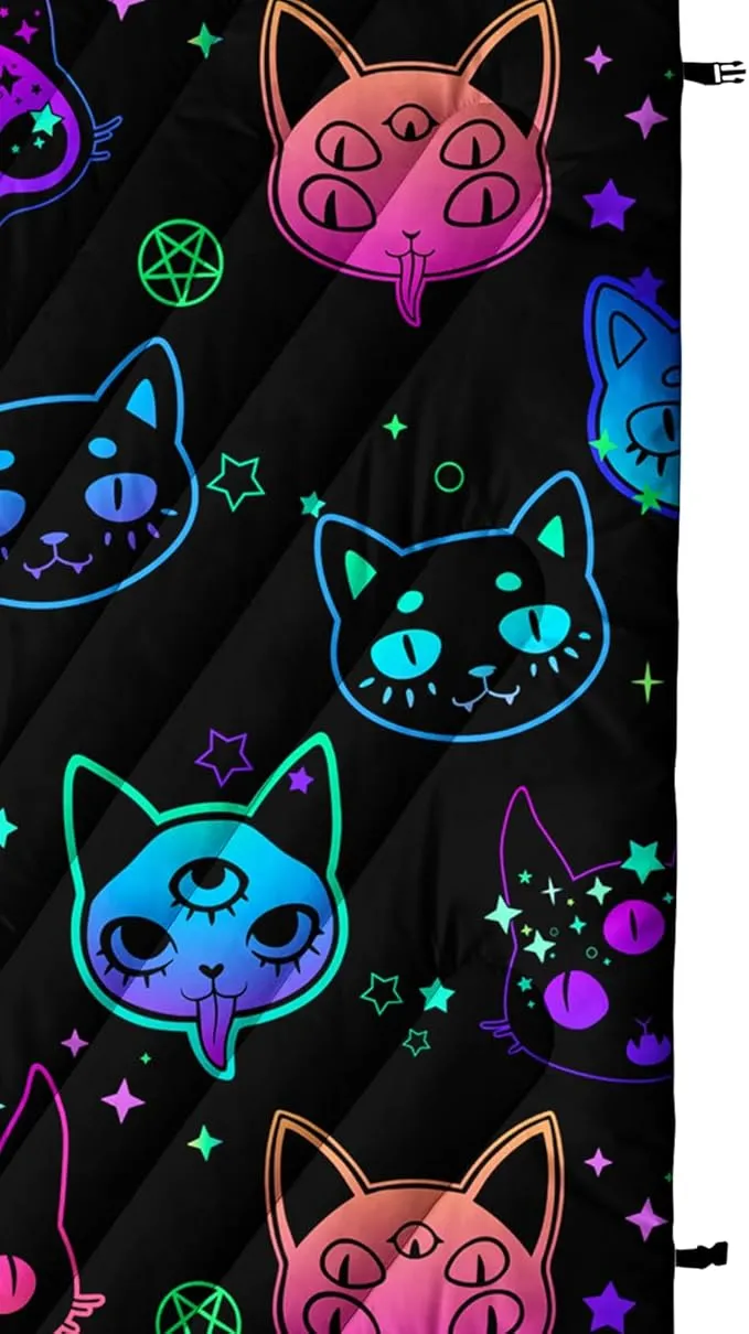 Axolotl Neon Cat Camping Blanket,Ghost Trippy Cat Packable Outdoor Blanket,Star Moon Lightweight Warm Printed Blanket,Funny Cat Halloween Waterproof Travel Blanket for Camping,Travel,Stadium,Hiking