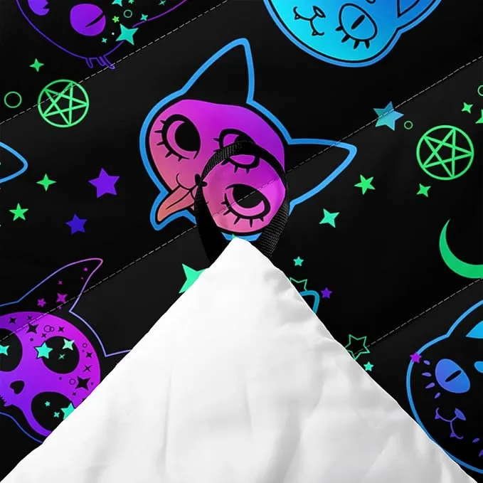 Axolotl Neon Cat Camping Blanket,Ghost Trippy Cat Packable Outdoor Blanket,Star Moon Lightweight Warm Printed Blanket,Funny Cat Halloween Waterproof Travel Blanket for Camping,Travel,Stadium,Hiking