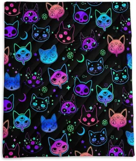 Axolotl Neon Cat Camping Blanket,Ghost Trippy Cat Packable Outdoor Blanket,Star Moon Lightweight Warm Printed Blanket,Funny Cat Halloween Waterproof Travel Blanket for Camping,Travel,Stadium,Hiking