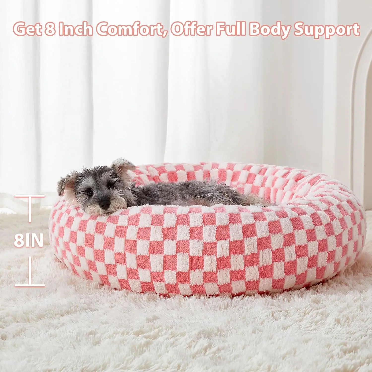 BFPETHOME Donut Dog Beds for Small Dogs, Round Cat Beds for Indoor Cats, Calming Pet Bed for Puppy and Kitty with Non-Slip Bottom, Cute Fancy Dog Bed Machine Washable Plush Fabric