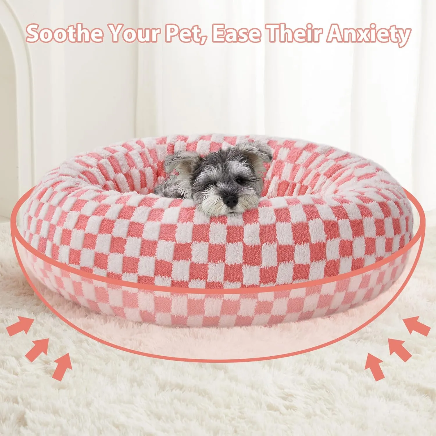 BFPETHOME Donut Dog Beds for Small Dogs, Round Cat Beds for Indoor Cats, Calming Pet Bed for Puppy and Kitty with Non-Slip Bottom, Cute Fancy Dog Bed Machine Washable Plush Fabric