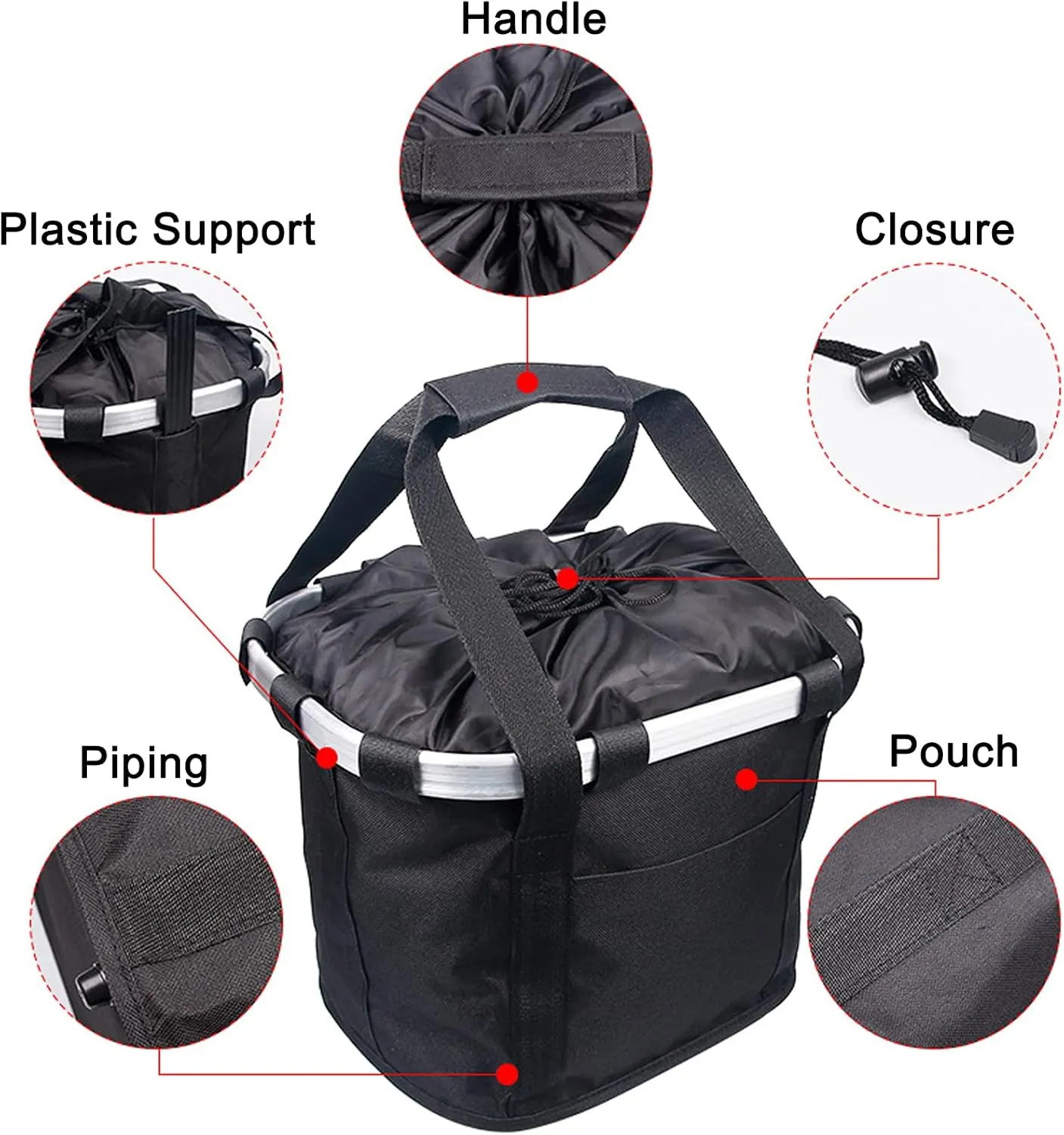Bicycle Basket Mount, Bike Basket Front, Bike Basket Removable Quick Release and Easy to Install Detachable Cycling Bag for Pet Shopping Commuter Camping