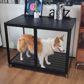 BingoPaw Clear Dog Crate Furniture: Indoor Large Dog End Table Crate Made by 4mm Thick Transparent Tempered Glass and Aluminum Frame - Doggy Metal Drop Cage on Wheels with Removable Tray and Two Doors