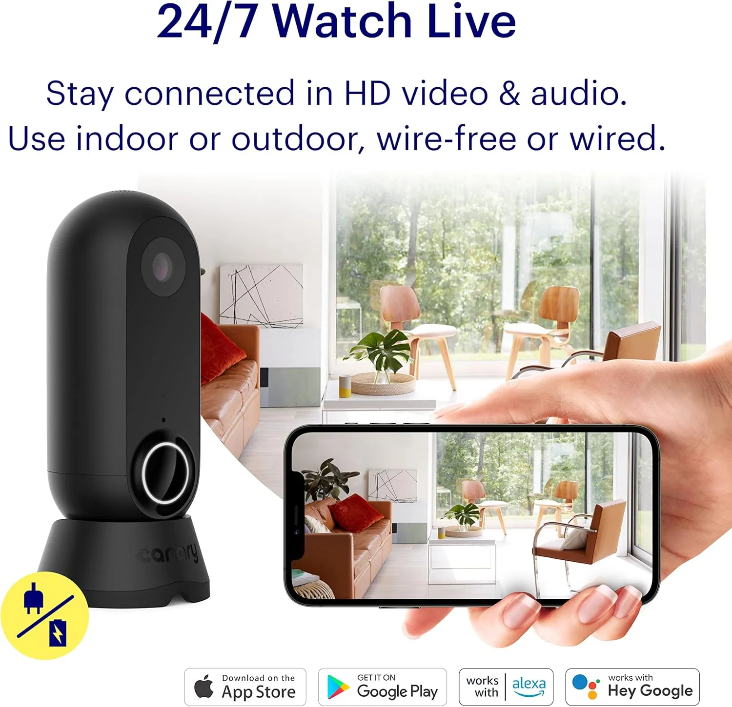 Canary Flex Indoor/Outdoor, Wire-free or Plugged-in, Weatherproof HD Security Camera - Black