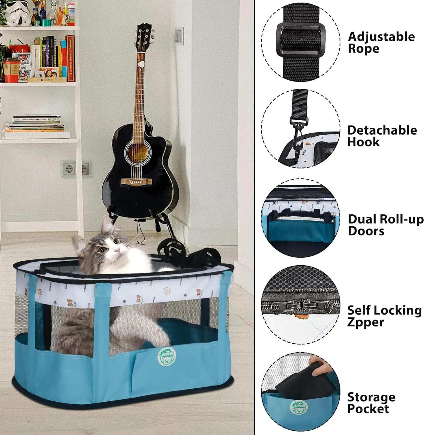 Cat Carrying Case Pet Dog Carrier Soft-Sided Bag Carrier Cat Bag Airline Approved Collapsible Travel Puppy Carrier, Blue