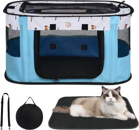 Cat Carrying Case Pet Dog Carrier Soft-Sided Bag Carrier Cat Bag Airline Approved Collapsible Travel Puppy Carrier, Blue