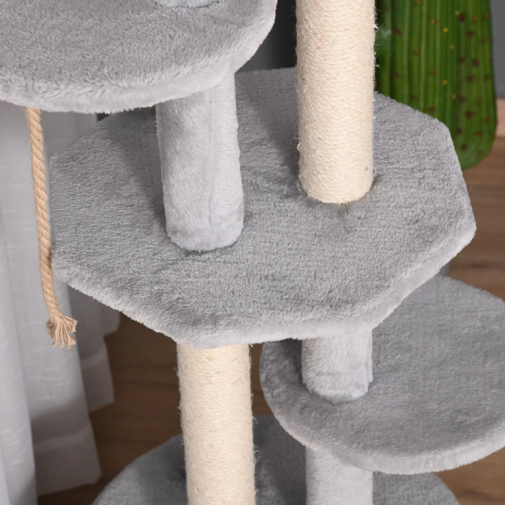 Cat Tree for Indoor Cats Kitten Tower Multi-level Activity Centre Pet Furniture with Scratching Post Condo Hanging Ropes Plush Perches Grey