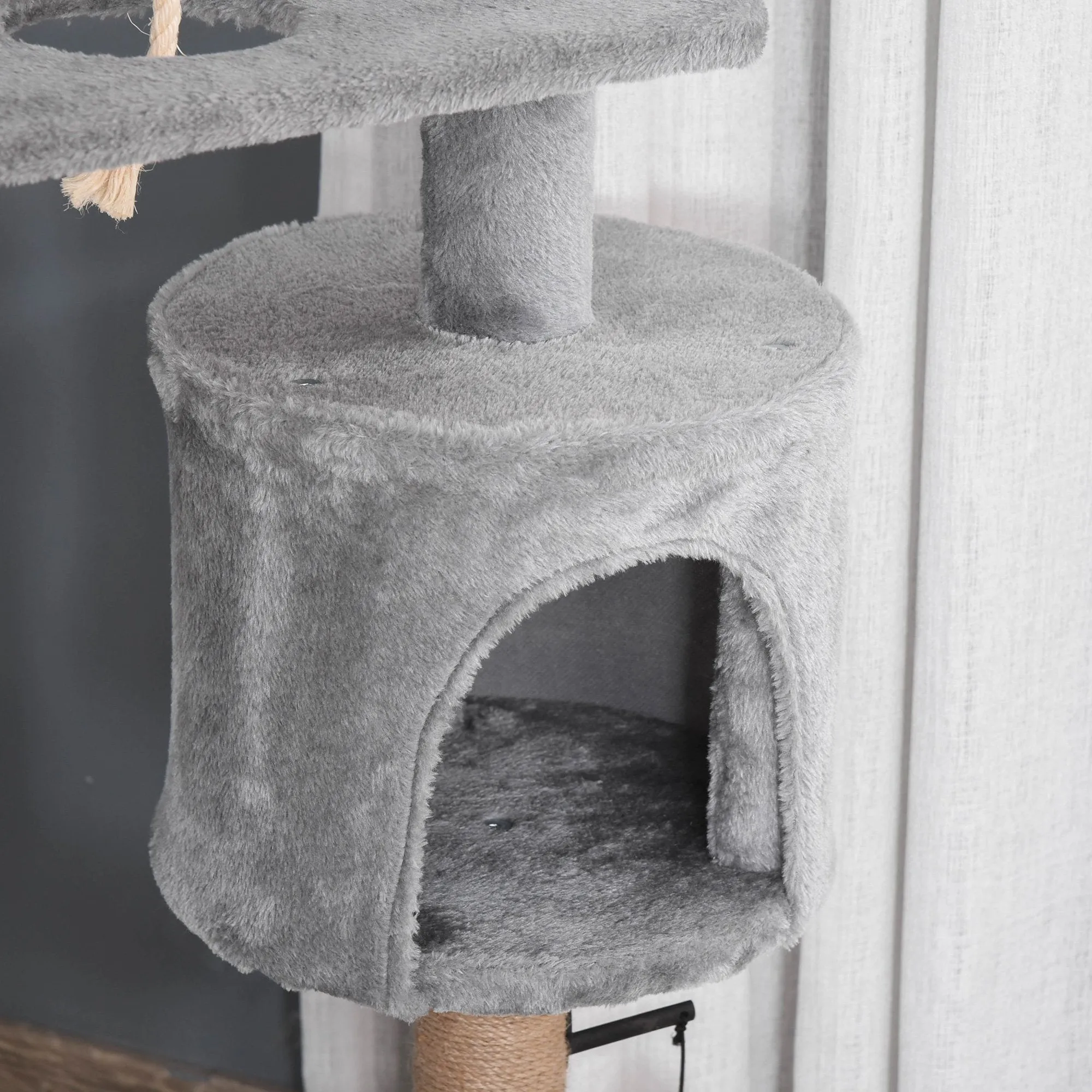 Cat Tree Tower w/ Scratching Post Hammock Hanging Ball Condo Teasing Rope