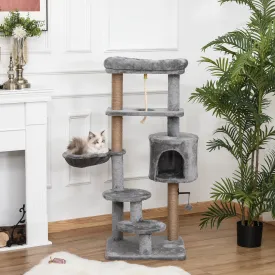 Cat Tree Tower w/ Scratching Post Hammock Hanging Ball Condo Teasing Rope