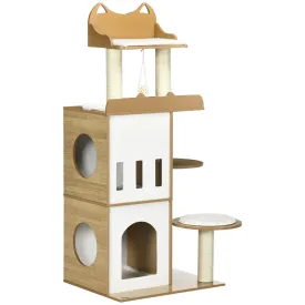 Cat Tree with Cat Scratching Post, 2 Cat Houses, Perches and Play Ball, 60x48x133 cm