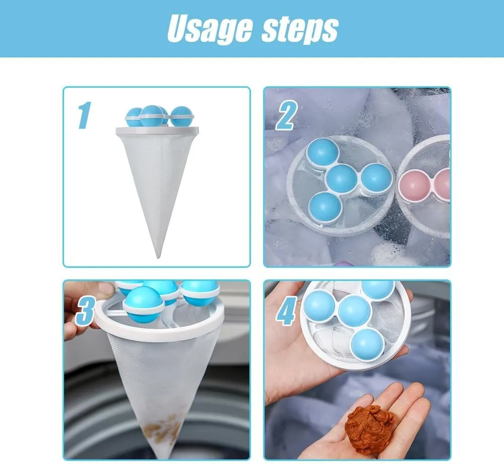 Cozycache Floating Lints Hair Catchers Ball, Reusable Cozycache Lint Catcher, Laundry Hair Catcher, Lint Remover for Washing Machine, Laundry Lint Filter Bags for Dog Cat Hair (3PCS Blue)