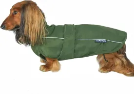 DJANGO City Slicker Waterproof Dog Raincoat and Lightweight Jacket for Long Dogs - Full Coverage Puppy Coat and Reflective Rain Slicker and Windbreaker - Adjustable with Harness Hole (Kombu, Large)